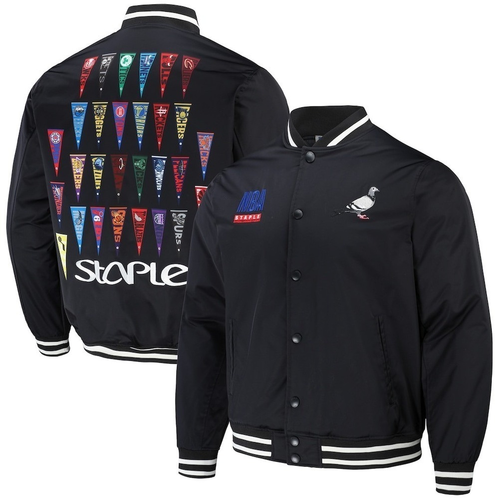 Men's Size M - NBA x Staple Black All Teams Pennant Woven Full-Snap Jacket
